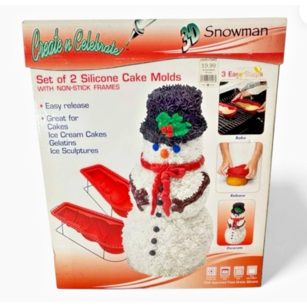 3-D‎ SNOWMAN Silicone CAKE MOLDS PANS Non-Stick Frames NEW Gelatin ICE SNOW